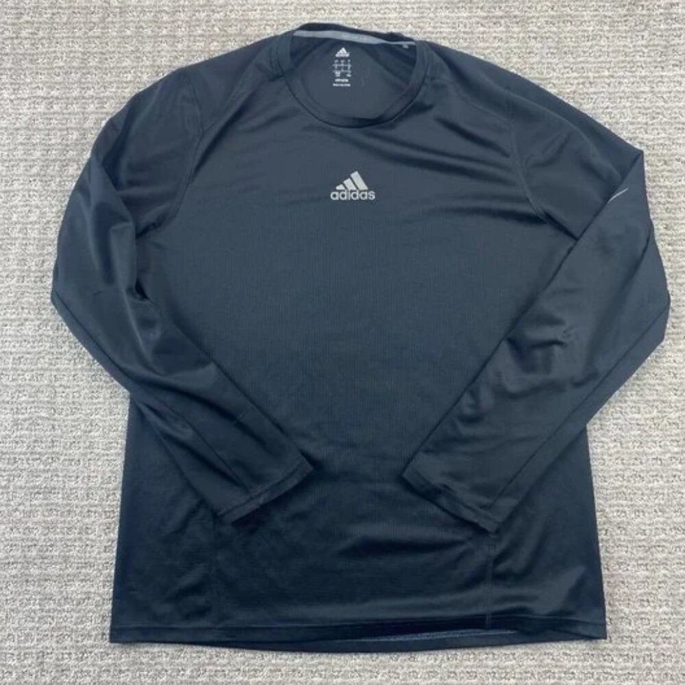 Adidas CLIMALITE Shirt Men Large L Black Logo Running Gym Workout Long Sleeve